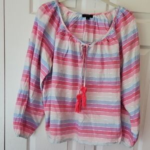 J. Crew Pink and Blue Tie Front Blouse